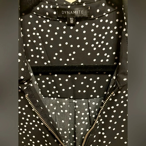 2/$15 - Dynamite Black & White Polka Dot Sleeveless Blouse – Zip Front - Picture 4 of 8
